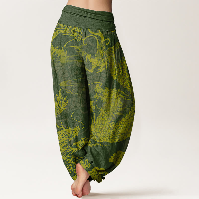 Pantalon sarouel à taille élastique pour femme Buddha Stones et dragon et nuages ​​de bon augure - image 6