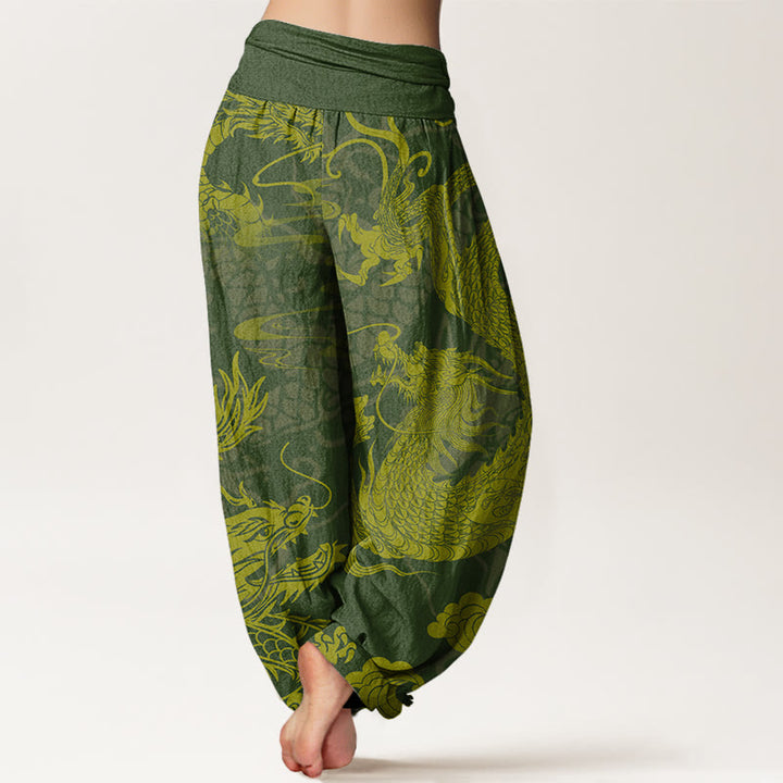 Pantalon sarouel à taille élastique pour femme Buddha Stones et dragon et nuages ​​de bon augure - image 6