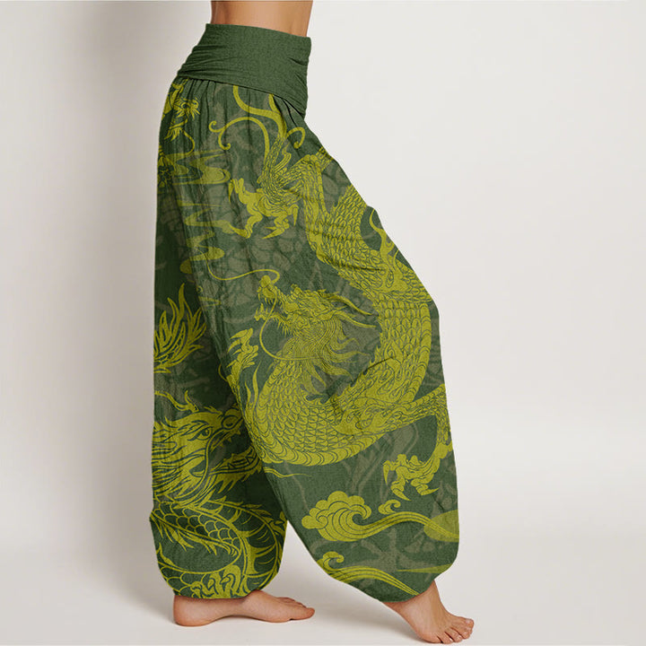 Pantalon sarouel à taille élastique pour femme Buddha Stones et dragon et nuages ​​de bon augure - image 7