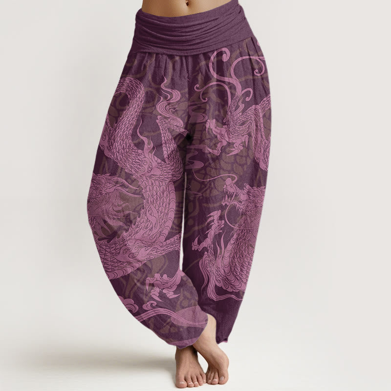 Pantalon harem à taille élastique pour femme, en coton, motif dragon et nuages ​​de bon augure , Buddha Stones - Violet - US22，UK/AU26，EU54 (6XL) - image 7