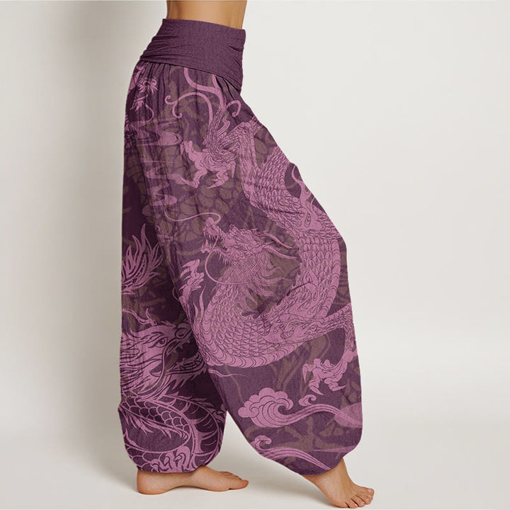 Pantalon sarouel à taille élastique pour femme Buddha Stones et dragon et nuages ​​de bon augure - image 10