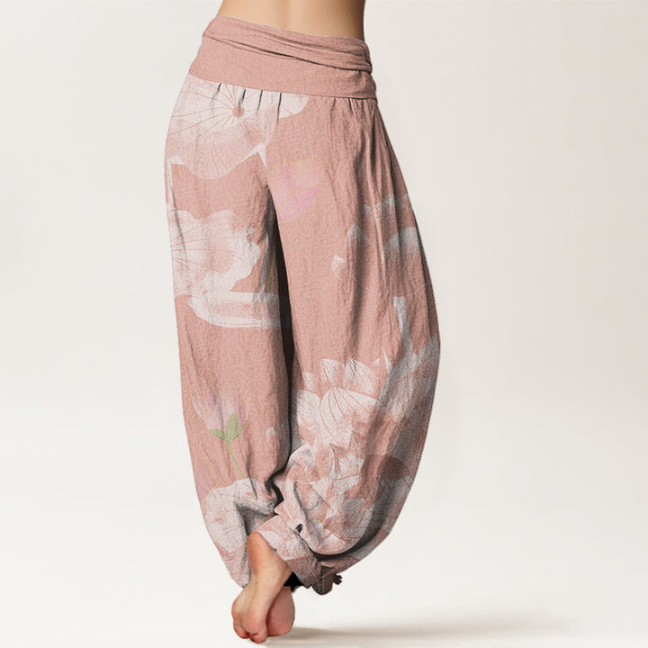 Pantalon sarouel taille élastique pour femme Buddha Stones et lotus rose et blanc - image 2