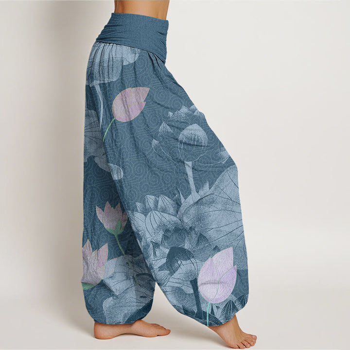 Pantalon sarouel taille élastique pour femme Buddha Stones et lotus rose et blanc - image 7