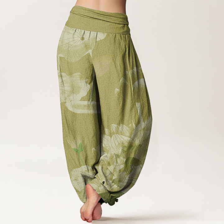 Pantalon sarouel taille élastique pour femme Buddha Stones et lotus rose et blanc - image 9