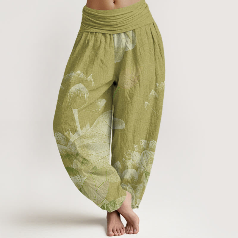 Pantalon sarouel taille élastique pour femme Buddha Stones et lotus rose et blanc - Kaki foncé - US22，UK/AU26，EU54 (6XL) - image 8