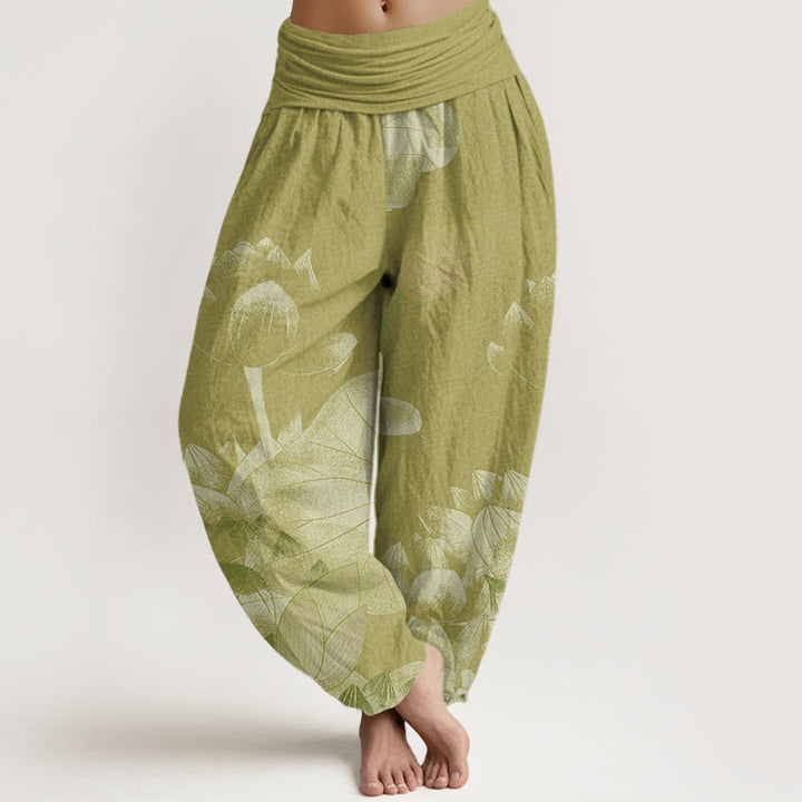 Pantalon sarouel taille élastique pour femme Buddha Stones et lotus rose et blanc - Kaki foncé - US22，UK/AU26，EU54 (6XL) - image 8