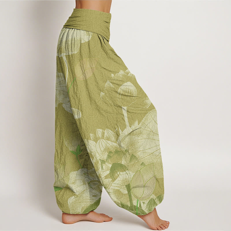 Pantalon sarouel taille élastique pour femme Buddha Stones et lotus rose et blanc - image 10