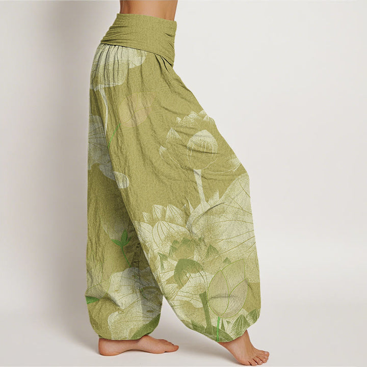 Pantalon sarouel taille élastique pour femme Buddha Stones et lotus rose et blanc - image 10
