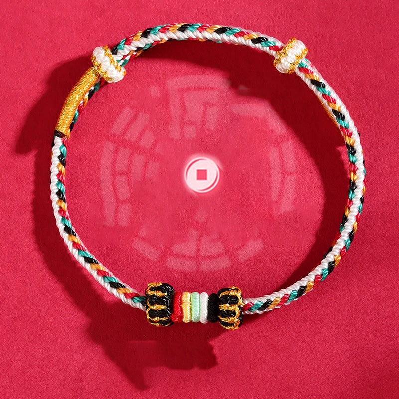 Bracelet porte-bonheur tressé avec nœud de récif et Buddha Stones et cinq éléments colorés