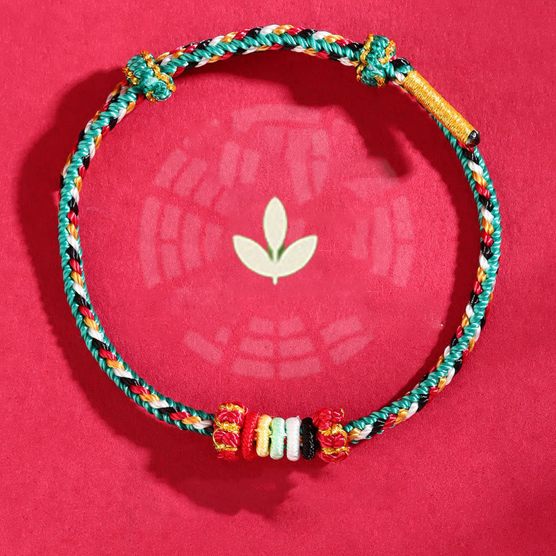 Bracelet porte-bonheur tressé avec nœud de récif et Buddha Stones et cinq éléments colorés