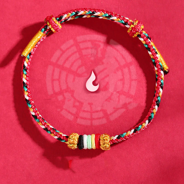 Bracelet porte-bonheur tressé avec nœud de récif et Buddha Stones et cinq éléments colorés