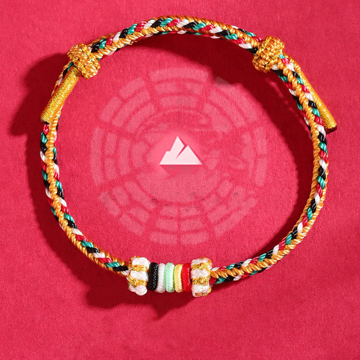 Bracelet porte-bonheur tressé avec nœud de récif et Buddha Stones et cinq éléments colorés