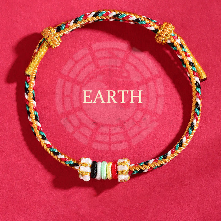 Bracelet porte-bonheur tressé avec nœud de récif et Buddha Stones et cinq éléments colorés