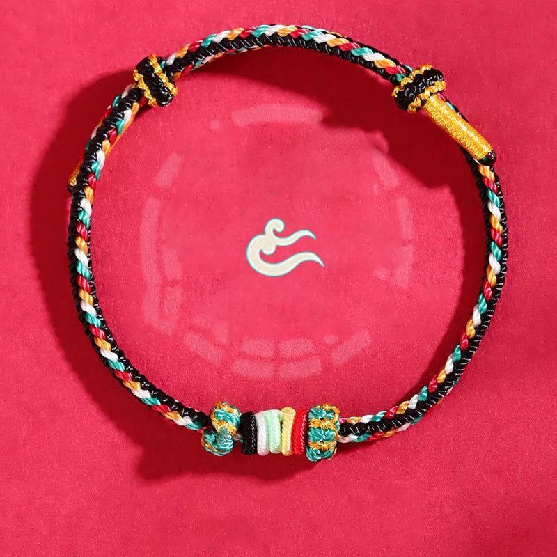Bracelet porte-bonheur tressé avec nœud de récif et Buddha Stones et cinq éléments colorés