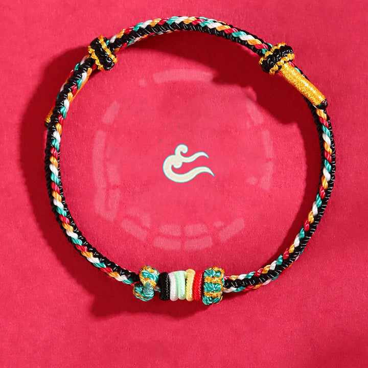 Bracelet porte-bonheur tressé avec nœud de récif et Buddha Stones et cinq éléments colorés