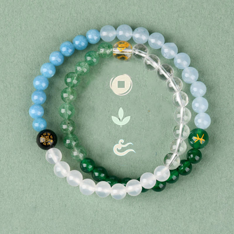 Bracelet de sagesse en quartz fraise et agate avec cinq éléments en cristal divers