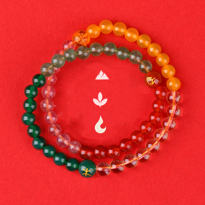 Bracelet de sagesse en quartz fraise et agate avec cinq éléments en cristal divers