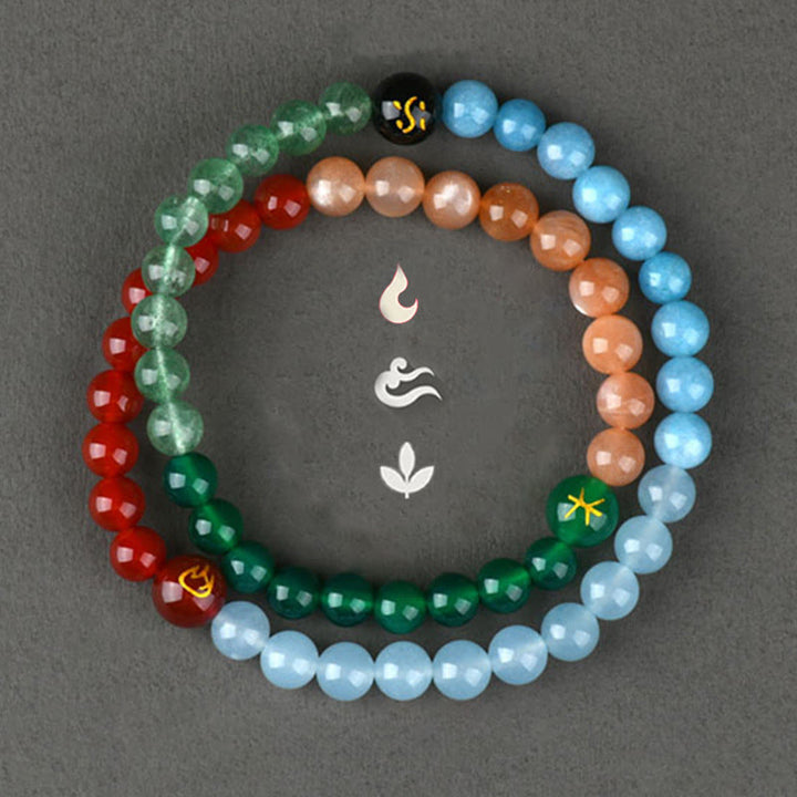 Bracelet de sagesse en quartz fraise et agate avec cinq éléments en cristal divers