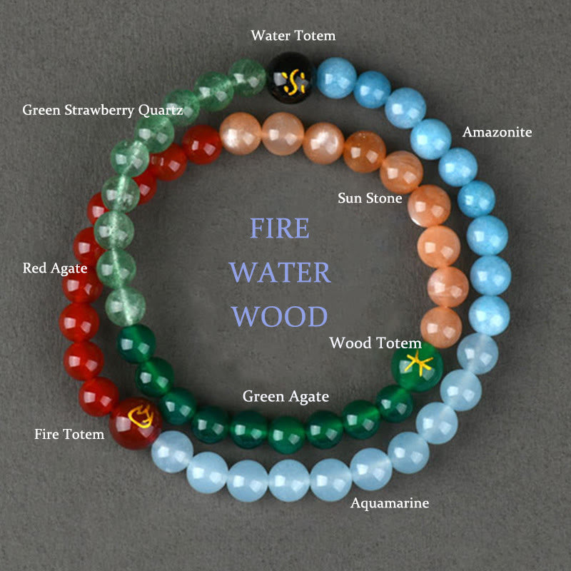 Bracelet de sagesse en quartz fraise et agate avec cinq éléments en cristal divers