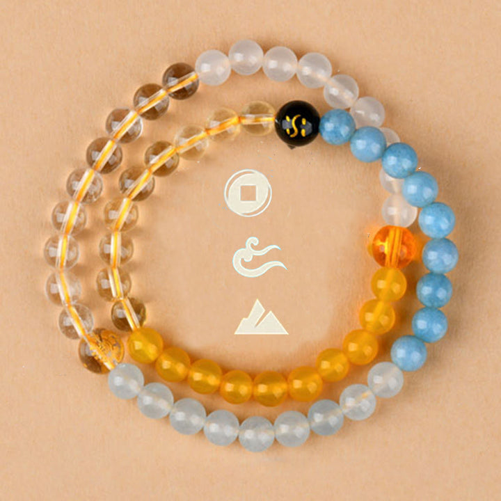 Bracelet de sagesse en quartz fraise et agate avec cinq éléments en cristal divers