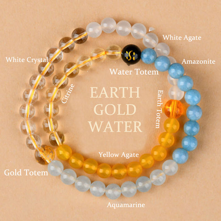 Bracelet de sagesse en quartz fraise et agate avec cinq éléments en cristal divers - Eau Earth Gold (Tour de poignet : 14-16 cm) - image 28