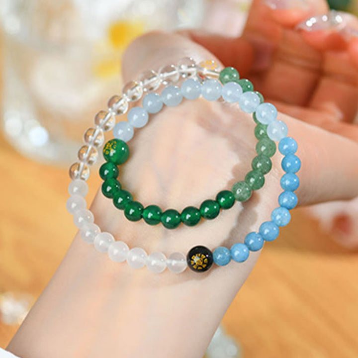 Bracelet de sagesse en quartz fraise et agate avec cinq éléments en cristal divers