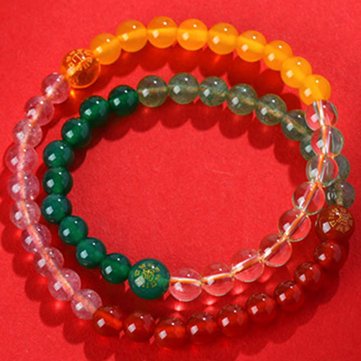 Bracelet de sagesse en quartz fraise et agate avec cinq éléments en cristal divers