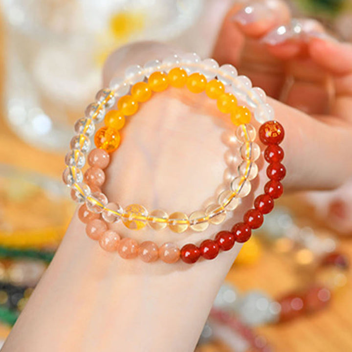 Bracelet de sagesse en quartz fraise et agate avec cinq éléments en cristal divers