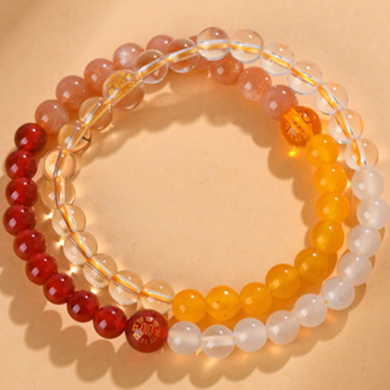 Bracelet de sagesse en quartz fraise et agate avec cinq éléments en cristal divers