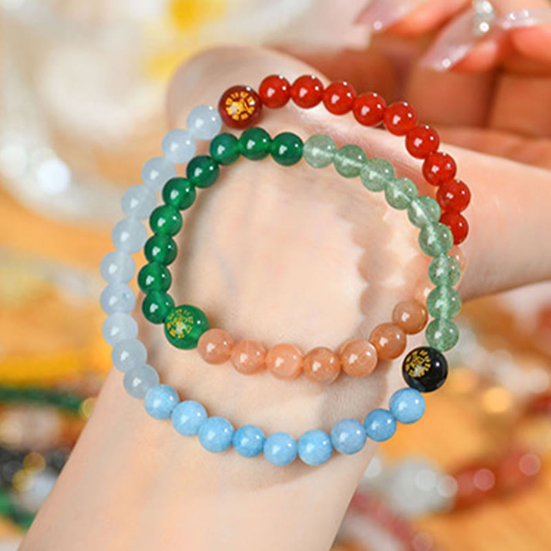 Bracelet de sagesse en quartz fraise et agate avec cinq éléments en cristal divers