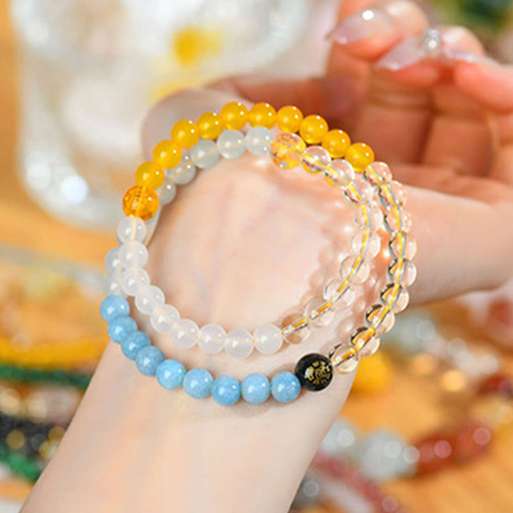 Bracelet de sagesse en quartz fraise et agate avec cinq éléments en cristal divers