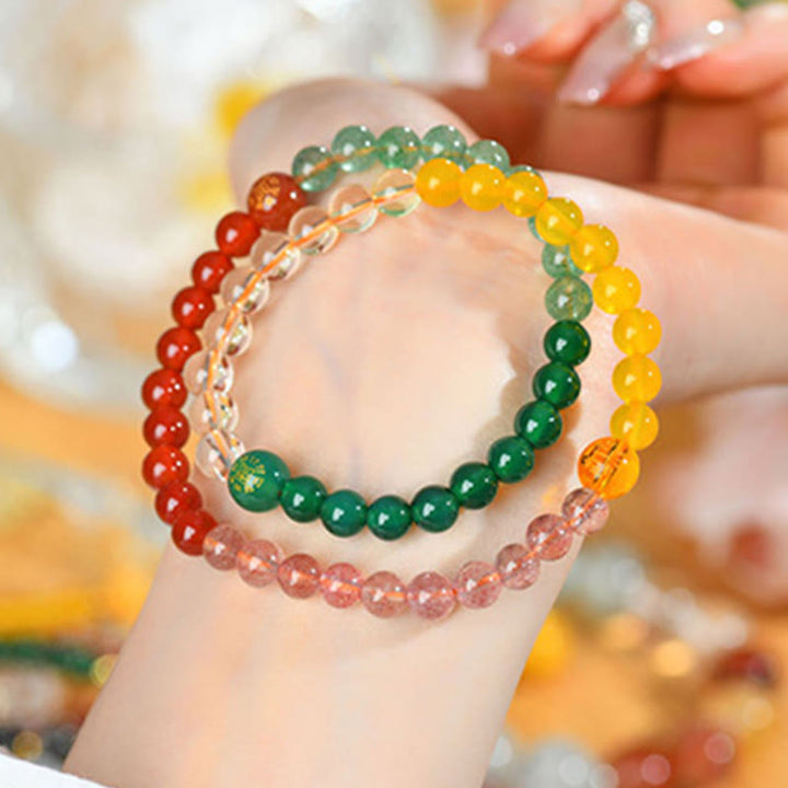 Bracelet de sagesse en quartz fraise et agate avec cinq éléments en cristal divers
