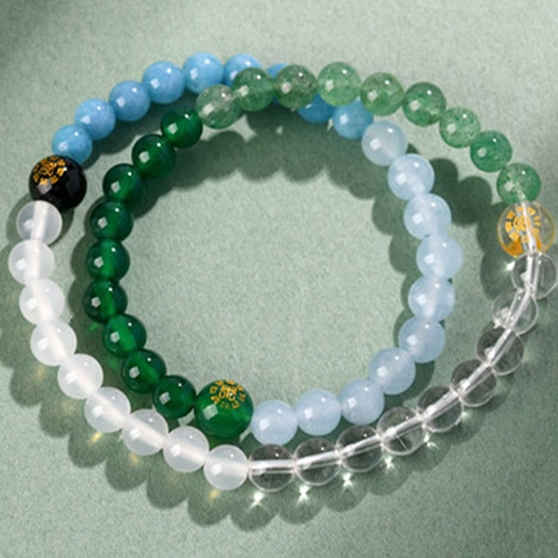 Bracelet de sagesse en quartz fraise et agate avec cinq éléments en cristal divers
