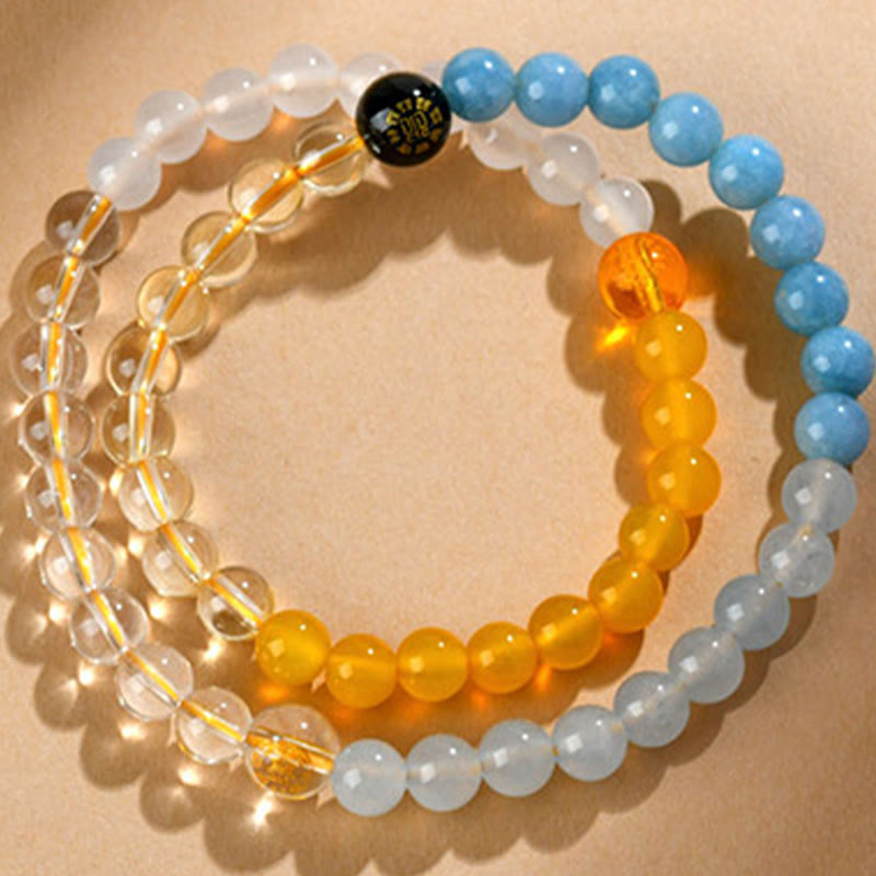 Bracelet de sagesse en quartz fraise et agate avec cinq éléments en cristal divers
