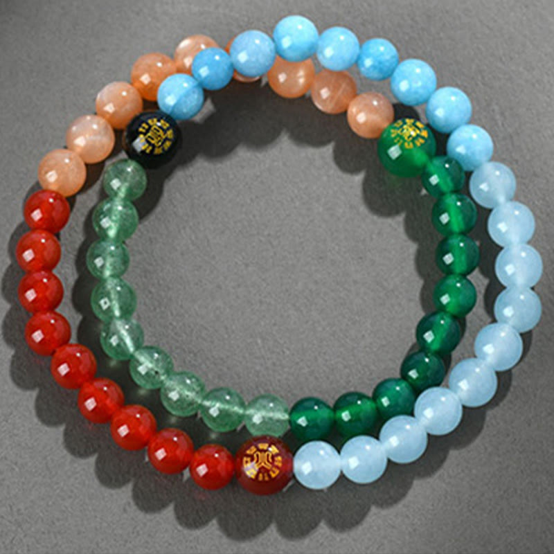 Bracelet de sagesse en quartz fraise et agate avec cinq éléments en cristal divers