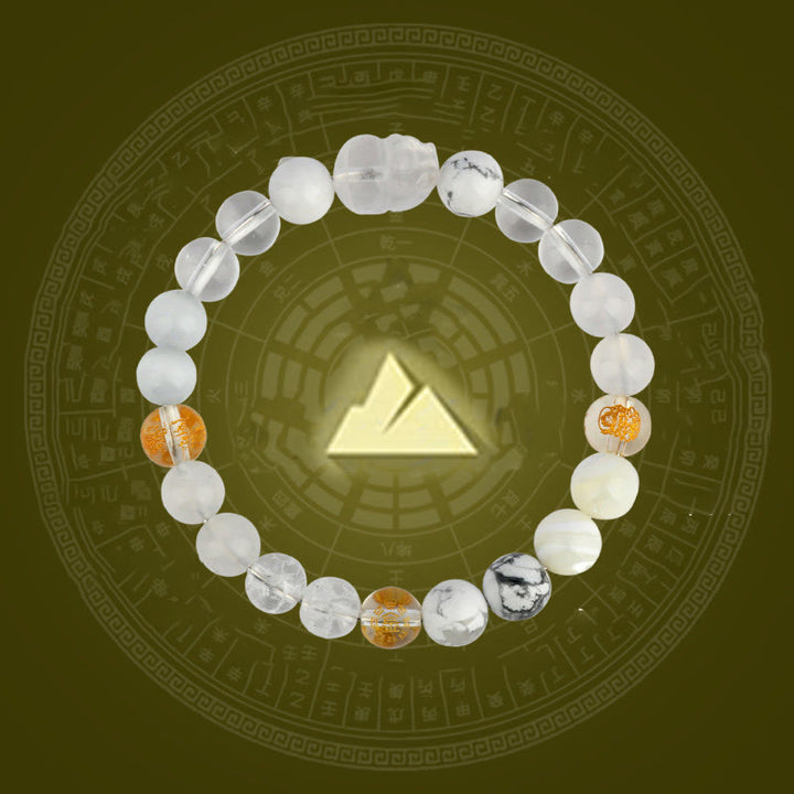 Bracelet de richesse Pixiu en Buddha Stones et cinq éléments en cristal varié