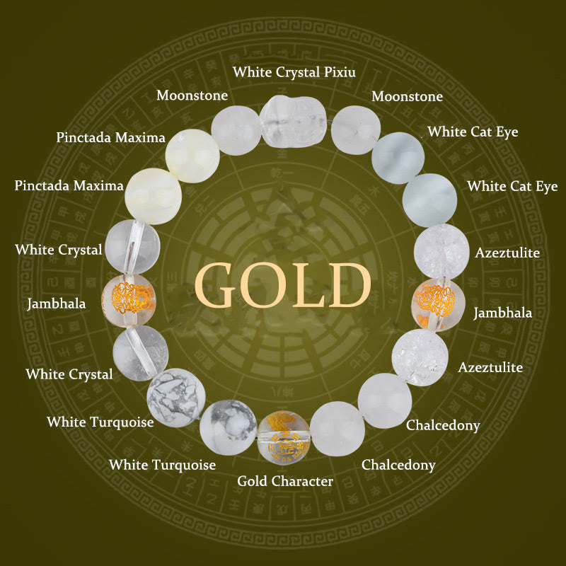 Bracelet de richesse Pixiu en Buddha Stones et cinq éléments en cristal varié - Or (Tour de poignet : 14-16 cm) - 12 mm - image 2