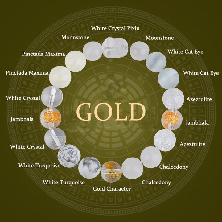 Bracelet de richesse Pixiu en Buddha Stones et cinq éléments en cristal varié - Or (Tour de poignet : 14-16 cm) - 12 mm - image 2