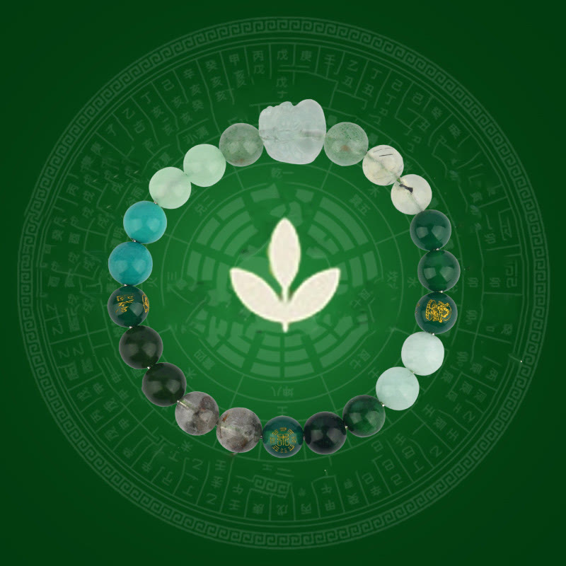 Bracelet de richesse Pixiu en Buddha Stones et cinq éléments en cristal varié