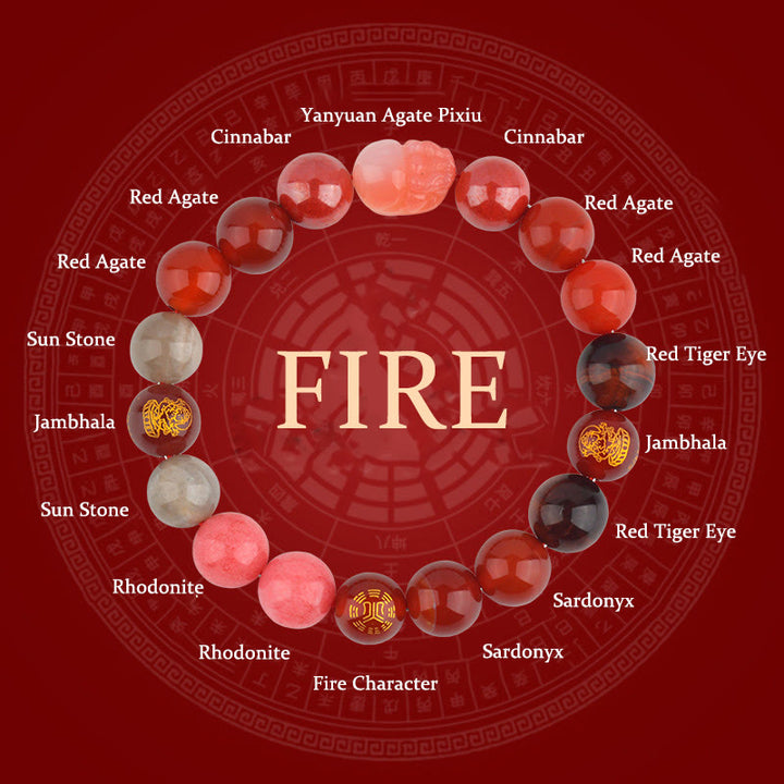 Bracelet de richesse Pixiu en Buddha Stones et cinq éléments en cristal varié - Feu (Tour de poignet : 14-16 cm) - 12 mm - image 21