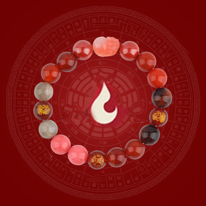 Bracelet de richesse Pixiu en Buddha Stones et cinq éléments en cristal varié