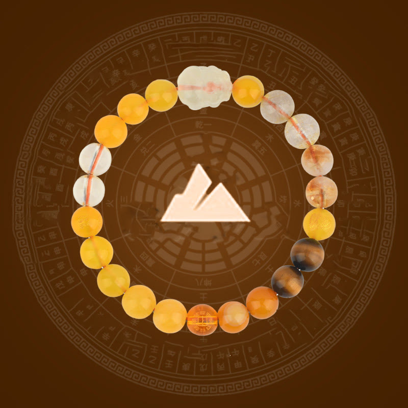 Bracelet de richesse Pixiu en Buddha Stones et cinq éléments en cristal varié