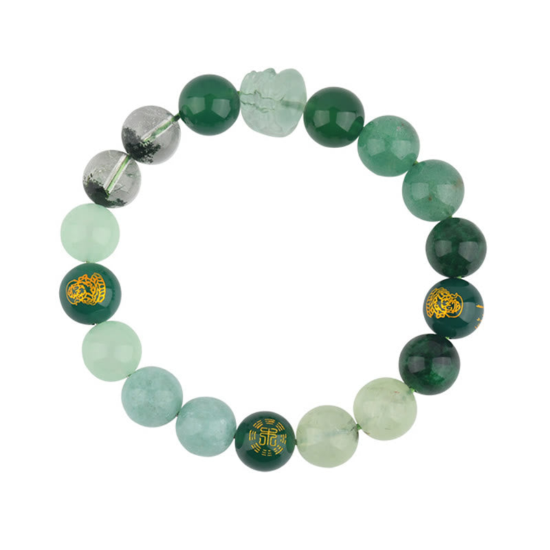 Bracelet de richesse Pixiu en Buddha Stones et cinq éléments en cristal varié