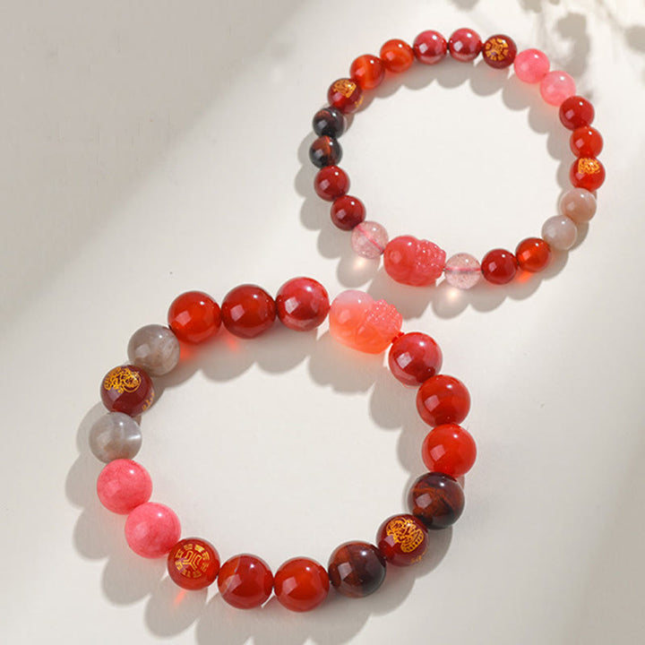 Bracelet de richesse Pixiu en Buddha Stones et cinq éléments en cristal varié