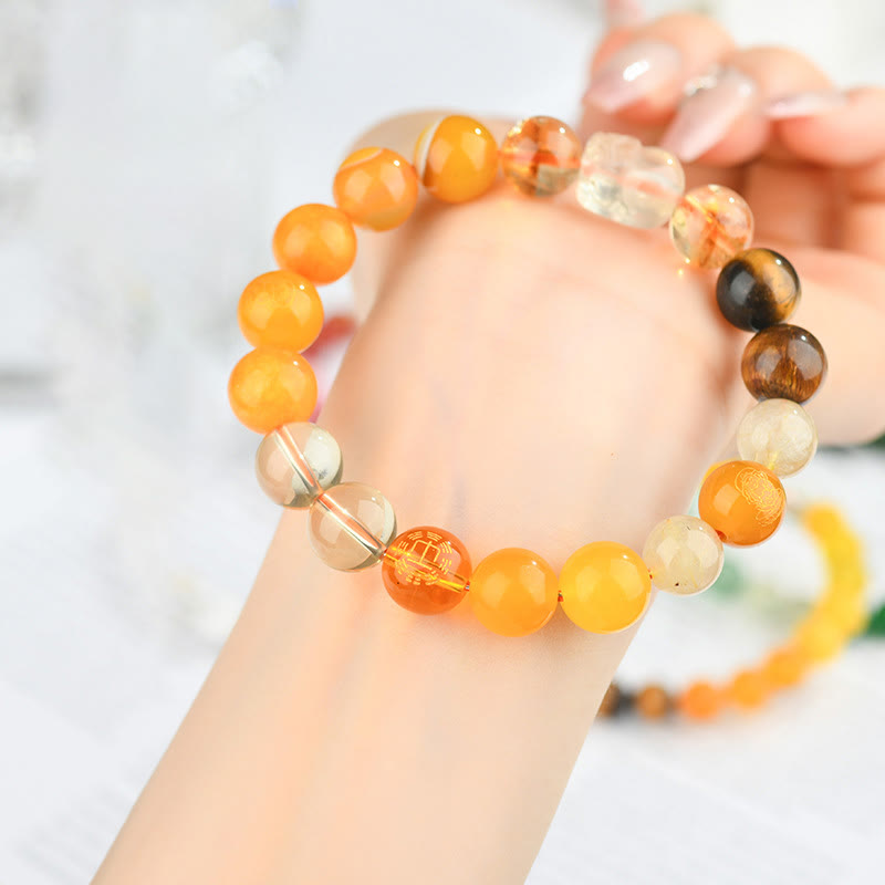 Bracelet de richesse Pixiu en Buddha Stones et cinq éléments en cristal varié