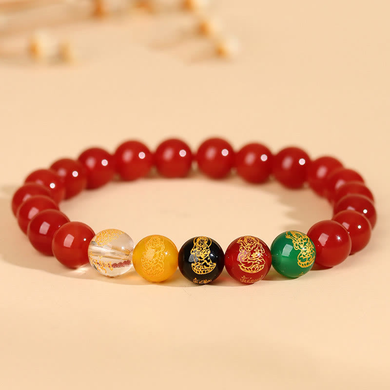 Bracelet porte-bonheur Jambhala en Buddha Stones et cinq éléments en agate