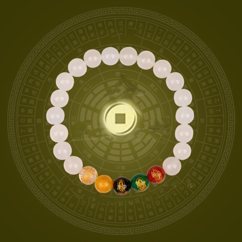 Bracelet porte-bonheur Jambhala en Buddha Stones et cinq éléments en agate - image 1