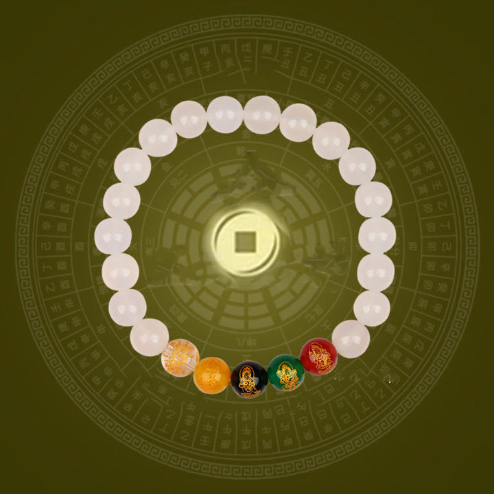 Bracelet porte-bonheur Jambhala en Buddha Stones et cinq éléments en agate - image 1