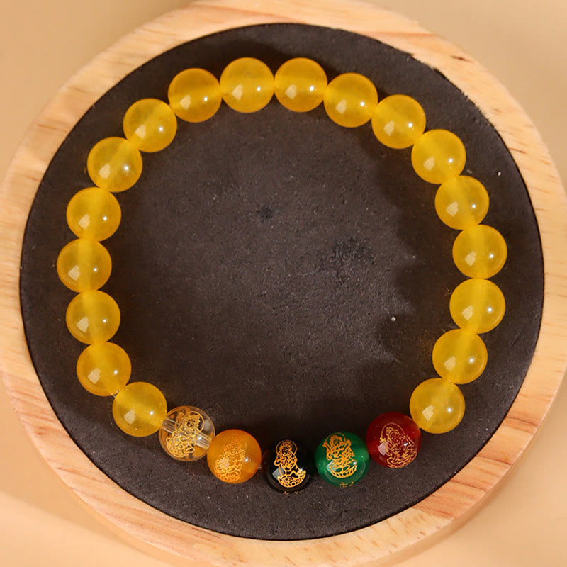 Bracelet porte-bonheur Jambhala en Buddha Stones et cinq éléments en agate