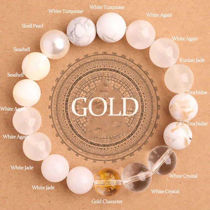 Bracelet porte-bonheur en Buddha Stones, cinq éléments, agate variée - Or (Tour de poignet : 14-16 cm) - 12 mm - image 4